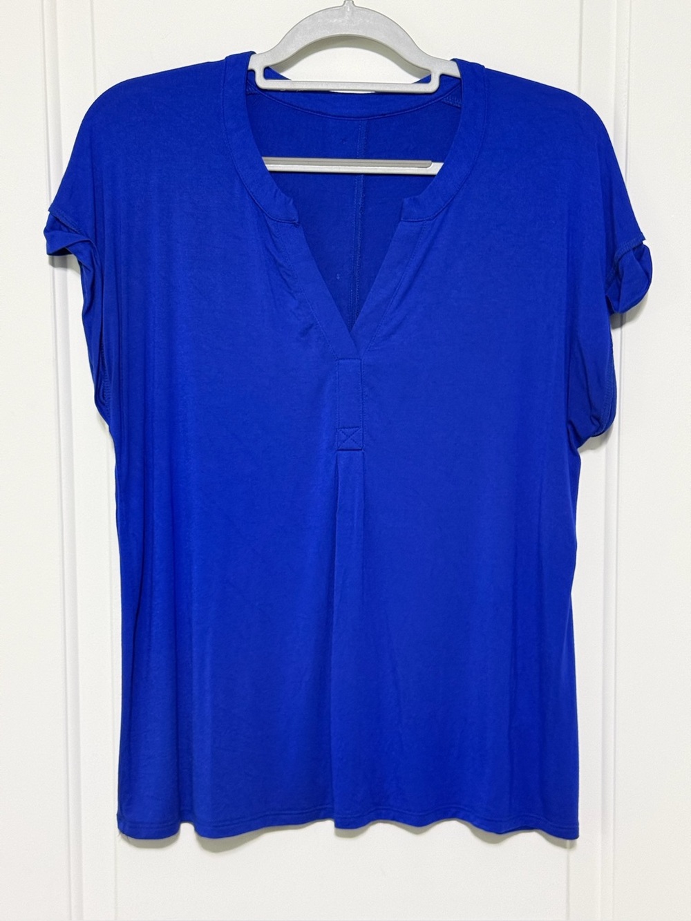 Classic V-Neck Blouse with Button Detail- Royal Blue